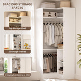 HOMPUS Corner Closet System, 80” L-Shaped Corner Wardrobe with Shelves & Hanging Rods, Walk-in Closet Organizer, Wood Wardrobe Organizer for Small Space, Entryway, Living Room, Freestanding, White
