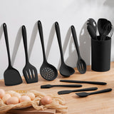 Silicone Cooking Utensil Set, Homikit 15pcs Kitchen Utensils with Holder for Nonstick Cookware, Heat Resistant Nontoxic-Black