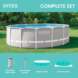 INTEX 26725EH Prism Frame Premium Above Ground Swimming Pool Set: 15ft x 48in – Includes 1000 GPH Cartridge Filter Pump – Removable Ladder – Pool Cover – Ground Cloth
