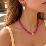 AGHTLZX Pink Beaded Necklaces for Women, Chunky Statement Necklaces