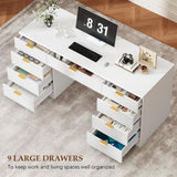 Vabches 59 Inch Fluted Computer Desk with 9 Drawers, White