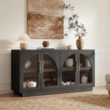 Hotmeily 30.7" Tall Arched Glass Entertainment Center,Grey Black Oak