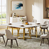 Tribesigns Square Dining Table, 31.5" Modern Dinner Table with Metal Base, Kitchen Table for Dining Room, Small Space, Apartment, White & Gold (6pcs)