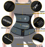 ANGOOL Neopren Waist Trainer For Women,Workout Plus Size Trimmer Belt Sauna Sweat Corset Cincher With Zipper M Gray-Dark