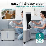 SereneLife Portable Swamp Cooler Air Conditioner - 2500 CFM Airflow, 8 Gallon Water Tank Portable Evaporative Air Cooler for Room & Outdoors, WiFi, Humidifier & Fan Modes, Ice Packs & Remote Included