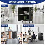 Mobile AV Cart Heavy Duty Computer Cart with 2 Locking Cabinets Rolling Media Cart with Outlets Pegboard Hooks Lock Brake Wheels Mobile Computer Workstation Perfect for Home Office
