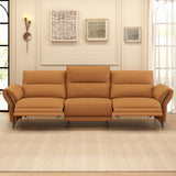 Modern 3-Seater Leather Recliner Sofa with Adjustable Headrest and Dual Motor Electric Functions in Saddle Brown