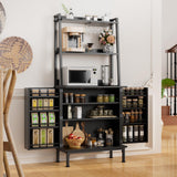 Semoic 58” Pantry Cabinets with Microwave Shelves, Freestanding Kitchen Storage Cabinet with Adjustable Shelves, Buffet Cupboards for Kitchen, Dining Room, Living Room Use, Black