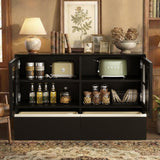 47.24" Solid Wood Storage Cabinet with Glass Doors and Drawers, Black Sideboard Organizer for Living Room, Dining Room, Entryway, Kitchen or Home Office