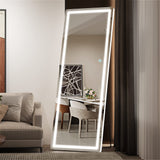 Hasipu Full Length Mirror with Lights, 65" x 22" LED Floor, Full Body Dressing Standing, Hanging Mounted Mirror, Round White