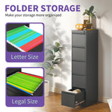Gecheer 5 Drawer Vertical File Cabinet with Lock, Steel Office Filing Cabinet for A4 Legal Letter Size, Anti-Tilt Design, Full Extension Drawers, Home Office Storage Organizer