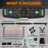 KUYOU Portable Home Gym Workout Equipment, Push Up Board, Pilates Bar & Fitness Accessories with Resistance Bands for Upper Body Strength Training Full Body Workout at Home KUYOU