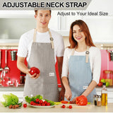 Janmercy 24 Pcs Aprons for Women Men with 2 Pockets Linen Cooking Kitchen Apron Adjustable Bib Chef Apron Bulk Aprons Unisex(Blue, Gray,Thin Stripes)