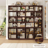FACBOTALL 72.8" Large Bookshelf, Farmhouse Bookshelf with 8 Doors, Cherry