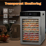 Food Dehydrator Machine for Jerky 11ft², 12 Trays 1000W Stainless Steel Dehydrator with 24H Timer 195℉ Temperature Control, Food Dryer Dehydrated for Meat, Fruits, Veggies, Dog Treats