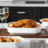 MALACASA Casserole Dishes for Oven, Ceramic Baking Dishes Set of 3, Rectangular Lasagna Pan Deep Baking Pans, Bakeware Sets with Handles Gift Set, White (13.8''/11.7''/9.4''), Series BAKE