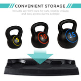 Best Choice Products 3-Piece Kettlebell Set with Storage Rack, HDPE Coated Exercise Fitness Concrete Weights for Home Gym, Strength Training, HIIT Workout 5lb, 10lb, 15lb Best Choice Products