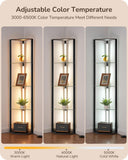 EDISHINE Floor Lamp with Shelves, 5-Tier Glass Display Shelf with Remote/Foot Control, 5CCT & Dimmable Corner Shelf Lamp, Open Display Cabinet, Floor Lamps for Living Room, Bedroom, Black