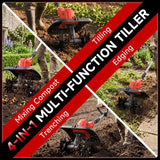 POGGT 21V Cordless Tiller for Gardening, 120Mins Runtime Rototiller, 11.8" Width 6.6" Depth Garden Tiller with 2x4.0Ah Batteries, 360RPM Electric Cultivator for Lawn/Soil/Cultivation/Garden