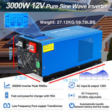 ZLPOWE 3000W Inverter Charger 12V DC and 100/130V AC Selectable Output Voltage Single Phase Low Frequency Peak 9000w Pure Sine Wave Inverters with Battery Charger LCD Panel for RV Camper Boat