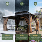 Aoxun 12’x16’ Hardtop Gazebo with Galvanized Steel Double Roof Brown