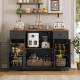HOSTACK Microwave Cabinet with Charging Station, 47" W Kitchen Storage Cabinet with Microwave Stand, Farmhouse Buffet Sideboard with Drawers and Shelves for Kitchen, Dining Room, Black/Rustic Brown