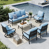 MFSTUDIO 6 Piece Metal Patio Furniture Set with Blue Cushion