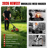 6000mAh Electric Weed Eater Battery Powered,12″ Brushless Electric Weed Wacker Cordless Wheeled String Trimmer,4 in 1 Grass Trimmer/Brush Cutter/Grass Edger/Weed Trimmer 5 Blade, 2 Battery (Red)