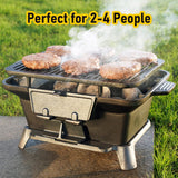 Hibachi Grill Outdoor, Portable Small Charcoal Grills, 100% Cast Iron, Mini Japanese Yakitori Tabletop Skillet Grill Stove for Outdoor Camping - Coal Door, Draft Door, Ideal for 2 People