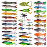 36pcs Fishing Lures Kit for Bass Pike Panfish Walleye Trout Including Multi Jointed Swimbaits Soft Duck Spider Frogs Soft Fish and with Floating Rotating Propeller Tail Tractor Topwater Lures
