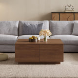 Merax Modern Wood Square Coffee Table with 4 Hidden Storage Drawers, 33.25" Minimalist Center Tables for Living Room, Easy Assembly, Walnut
