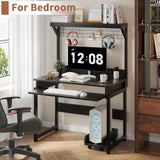 Small Computer Desk with Hutch, Office Desk Study Table Writing Desk Workstation PC Table for Home Office