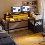 EnHomee 56.5" Office Desk with Drawers & Printer Space for Home Work,Black