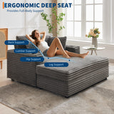 GarveeHome 60-inch Oversized Chaise Lounge Chair Indoor, Comfy Corduroy Lounge Sofa with Charging Station, Cup Holders & Throw Pillows, Cozy Sleeper Couch for Living Room Apartments, Grey