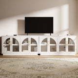 Hotmeily 30.7" Tall Arched Glass Entertainment Center,White Oak