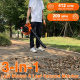 PROYAMA Gas Powered Leaf Blower, 3-in-1 26cc 2-Cycle Handheld Leaf Blower & Leaf Vacuum Mulcher, 412 CFM 200 MPH Cordless Blower