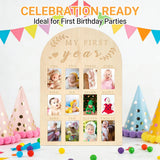 DegoCython Baby First Year Photo Board, Natural Wood, 16x12 Inches, Monthly Photo Display, Modern Farmhouse Style, Arch Shape, Tabletop Frame, Baby Photo Display, 12 Photo Slots