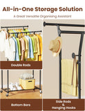 Double Rods Clothes Rack, Rolling Clothing Rack with Wheels, Metal Clothing Racks for Hanging Clothes, Portable Garment Rack Sturdy Closet Rack Trending Coat Rack for Laundry Bedroom Living Room