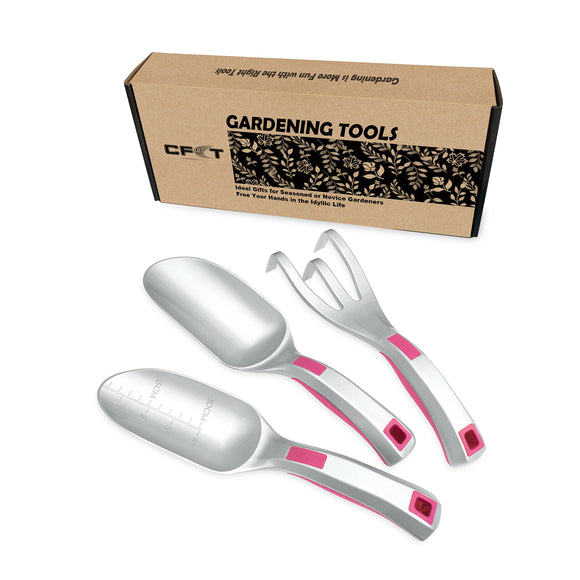 Garden Tool Set, 3PC Bend Proof Gardening Tool Kits (Soil Scooper, Garden Trowel, Cultivator Hand Rake)