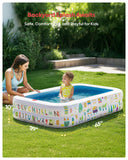 QPAU Kiddie Pool – 65" x 39" Inflatable Pool for Kids & Toddlers, Ball Pit & Baby Pool with Soft Floor, Educational Alphabet & Number, Durable Outdoor Play Toys for Backyard & Indoor Fun (Blue)