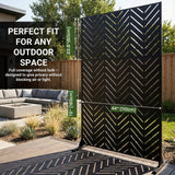 Metal Privacy Screen Outdoor – 6FT Freestanding Decorative Steel Panel with Stand, Laser-Cut Chevron Pattern Modern Privacy Divider