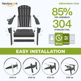 nevilywood Folding Adirondack Chairs Set of 4, HDPE Cup Holders, Black