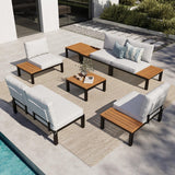 MFSTUDIO 6-Seat Metal Patio Sofa Sectional Set with Gray Cushions
