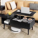 Lift Top Coffee Table with Hidden Storage and Open Shelf, Modern Wood Coffee Table for Living Room, Rising Tabletop Center Table for Small Spaces, Black Multifunctional Cocktail Table