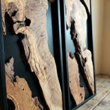 2 Piece Natural Olive Wood Wall Art Set - Live Edge Black Resin Diptych Decor & Handcrafted Modern Rustic Wood Panels, Nature-Inspired Luxury for Living Room - 16x32"