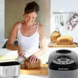 West Bend Hi-Rise Bread Maker Machine Programmable 12 Programs Including Gluten Free & 3 Loaf Sizes and Crust Colors with Traditionally-Shaped Horizontal Bread Pan with Dual Knead Blades, 3-Lb, Gray