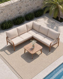 YURDAFY L-Shaped Aluminum Patio Furniture Set with Coffee Table, Outdoor Sectional Sofa with 4.8" Thick Cushions, Modern Patio Conversation Set for Backyard, Porch & Balcony, Beige