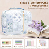 KOUDGY Bible Cover Case for Women Large Quilted Bible Carrying Bag with Handles Bible Study Supplies & Accessories Christian Gifts for Women(Cotton-Blue Patchwork, L)