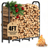 Gtongoko 4ft Heavy Duty Metal Firewood Rack Outdoor Indoor Fire Wood Holder Rack for Fireplace, Log Racks for Firewood Outdoor, Wood Pile Storage Organizer, Black