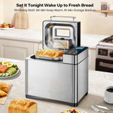 KBS Pro 710W 2LB Bread Maker, Stainless Steel 17-in-1 Smart Bread Machine with Healthy Ceramic Pan, Automatic Nut Dispenser, Tempered Glass Touch Panel, 3 Crust Colors, 15H Timer& Keep-Warm, Recipes
